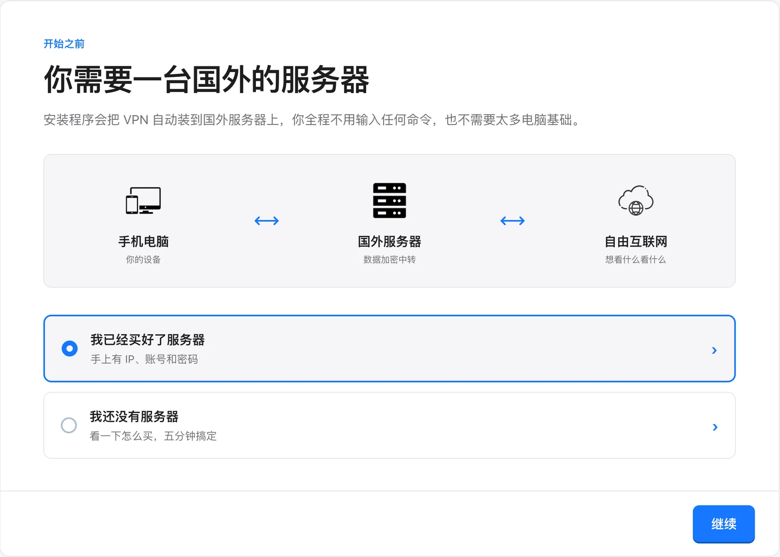 选择我已经买好了服务器