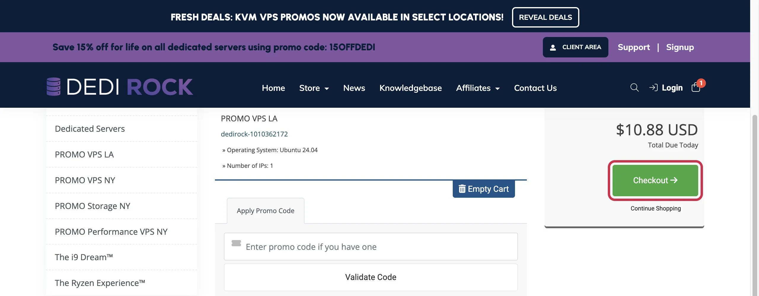 Shopping cart page, click Checkout to pay